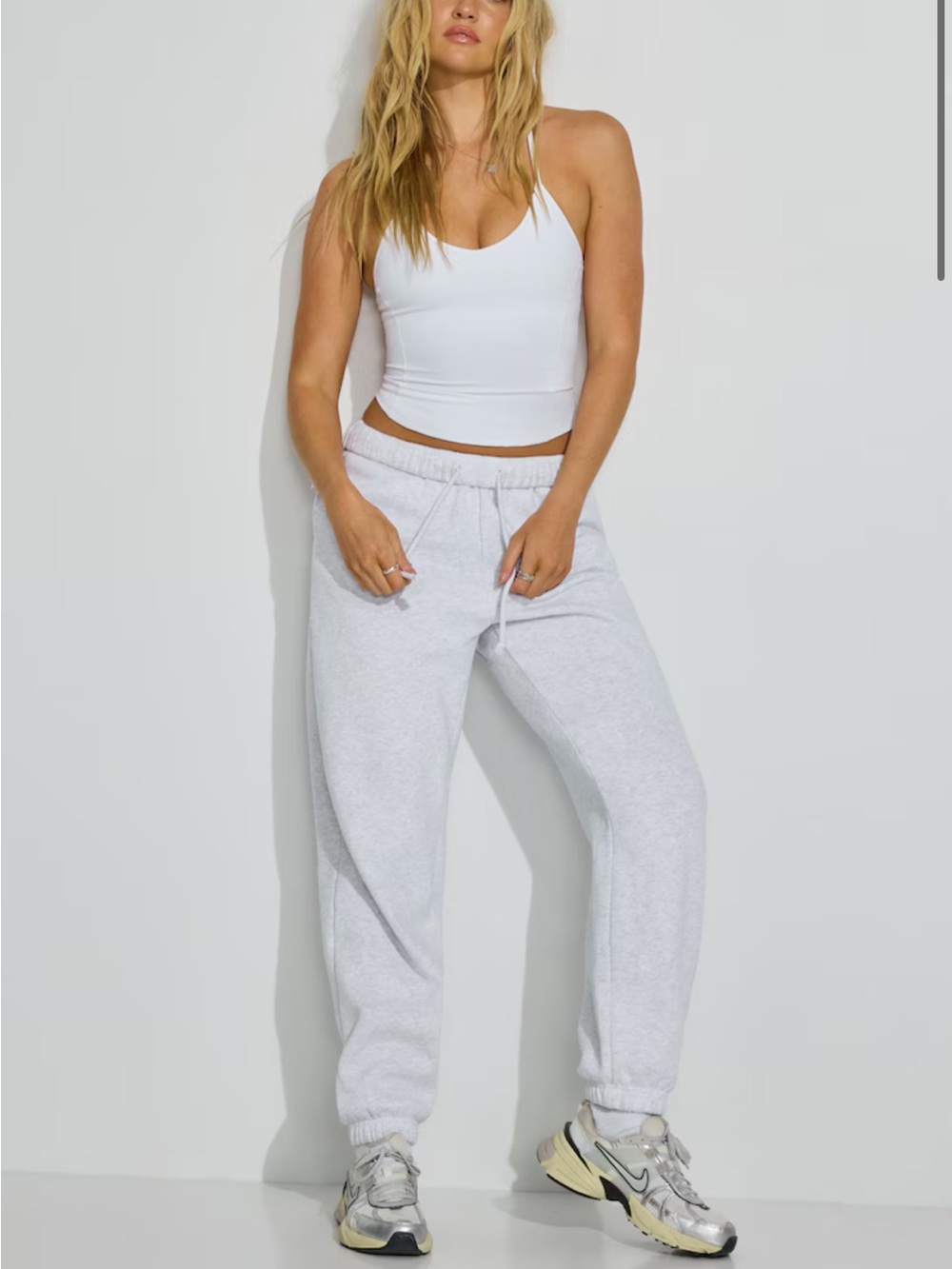 Garage White & Light Gray Drawstring Sweatpants